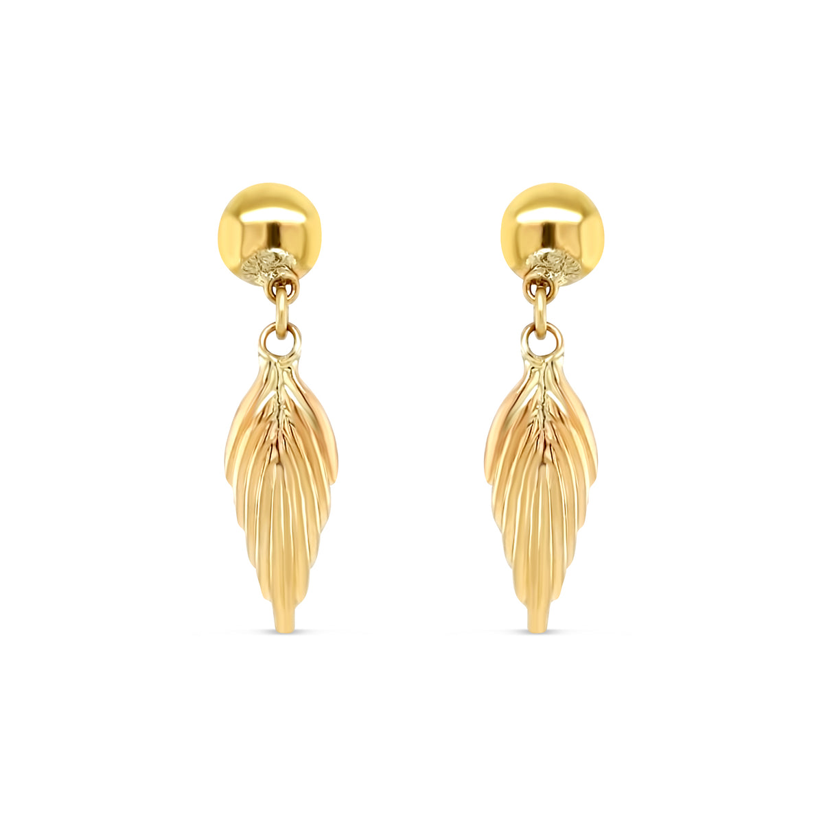 14K YELLOW GOLD HANGING LEAF EARRINGS Kaylah Diamonds & Jewelry