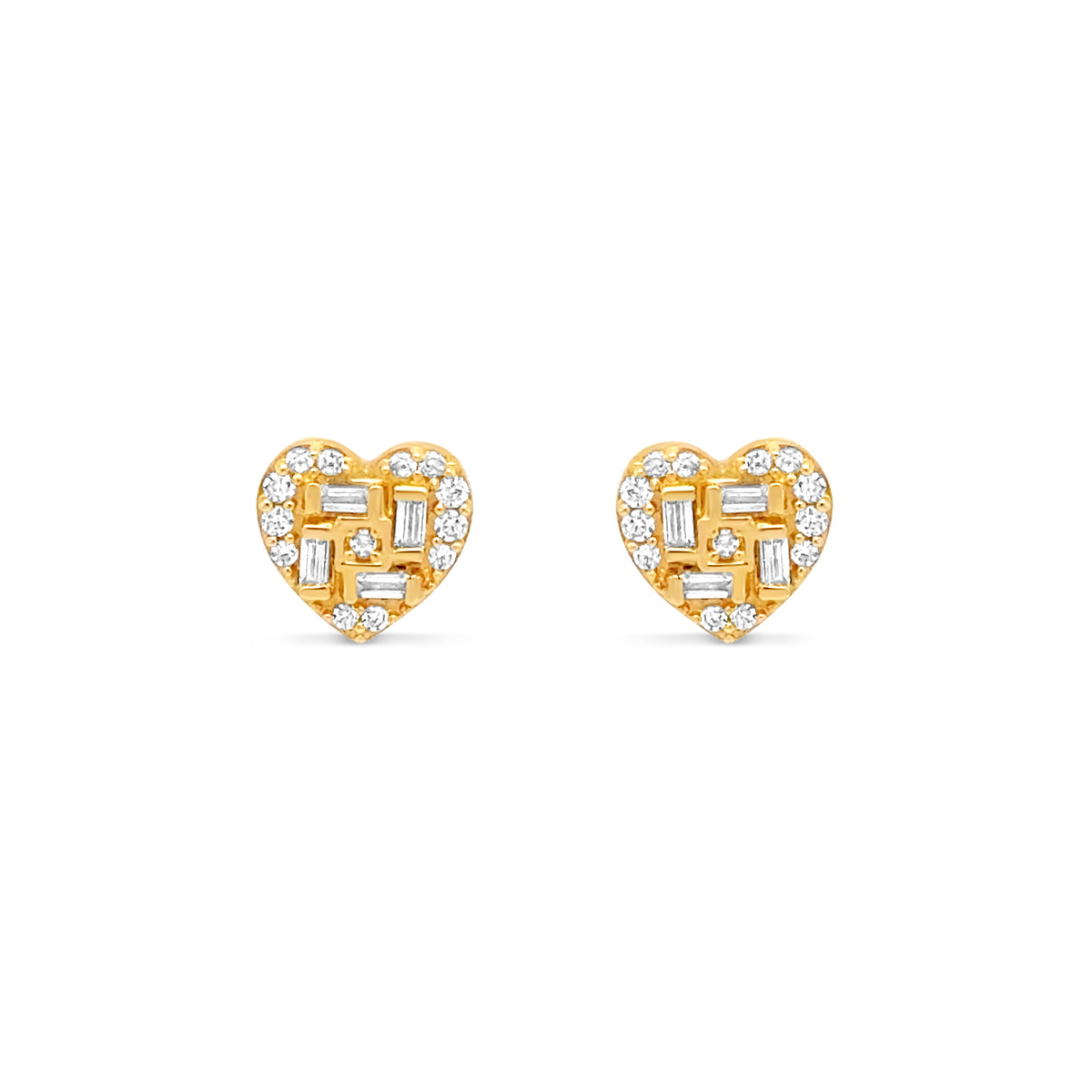14k Yellow Gold and Enamel Pink Heart Stud Earrings main image 1