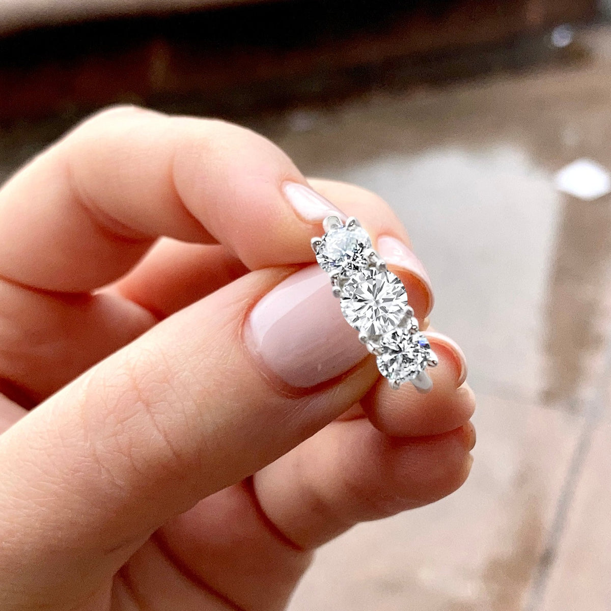14K WHITE GOLD 1.28 CTW DIAMOND 3 STONE ENGAGEMENT RING