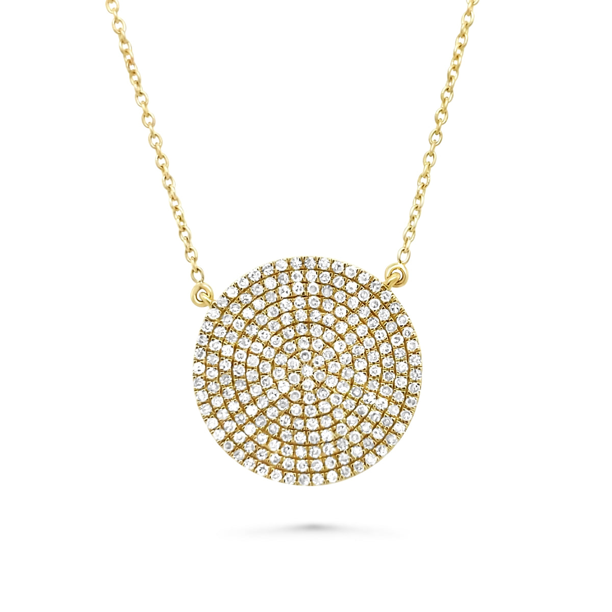 14K YELLOW GOLD .67 CTW DIAMOND LARGE PAVE DISC PENDANT NECKLACE ...