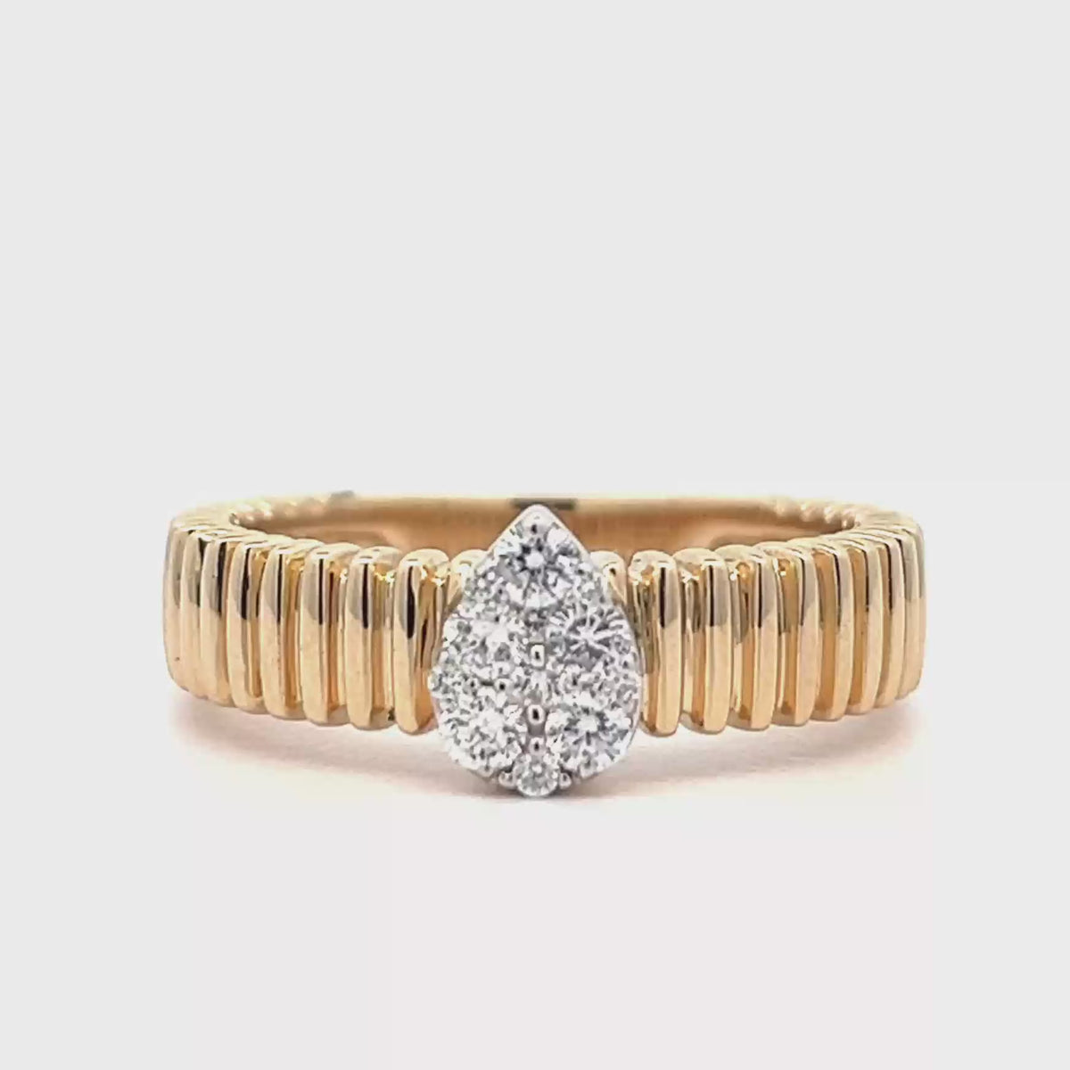 14K YELLOW GOLD DIAMOND PEAR CLUSTER RIBBED BAND RING - 0.23 CTW ...