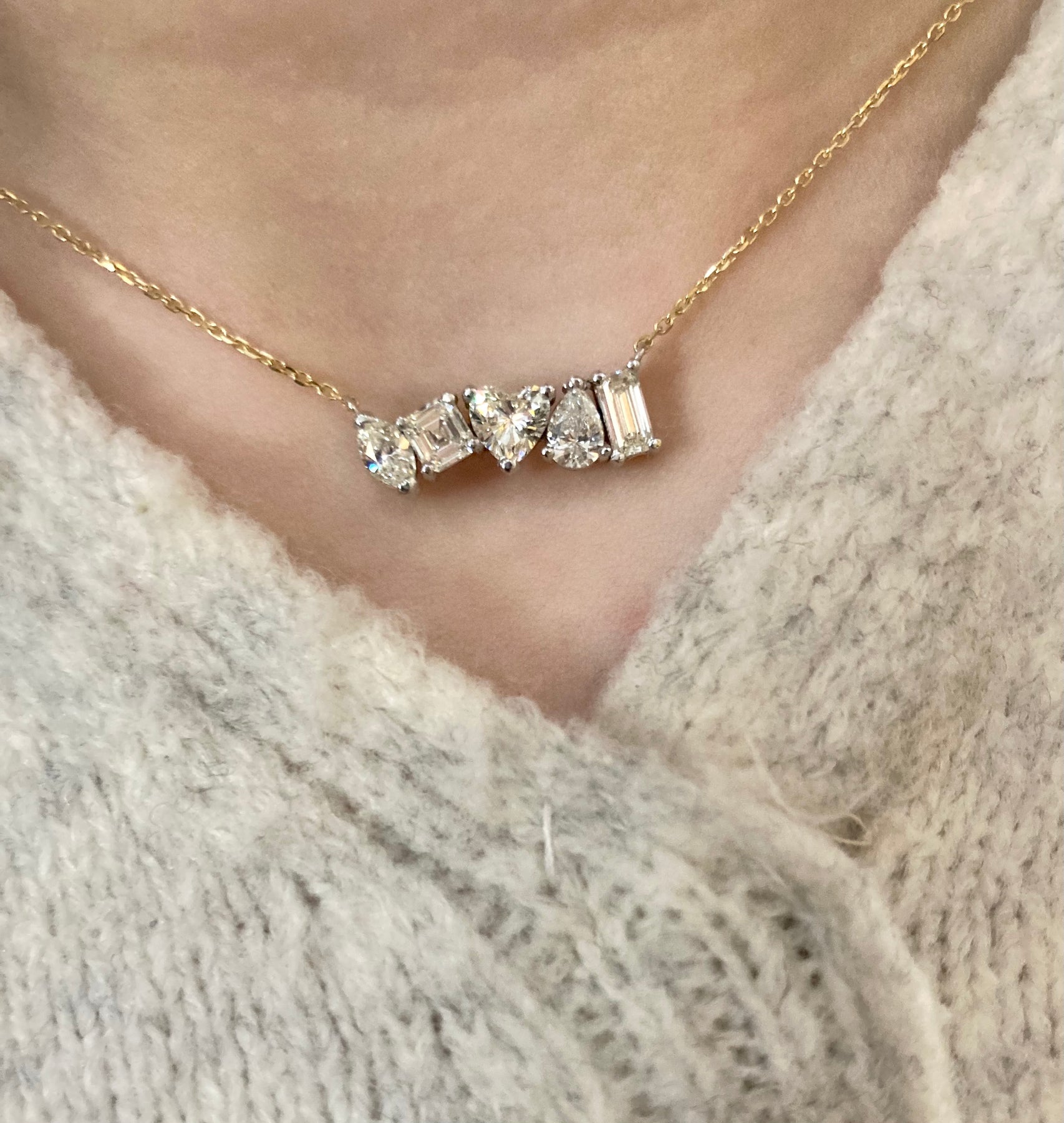 18K Yellow Gold Multi-Shape Heart Diamond Necklace – Tivoli Jewelers