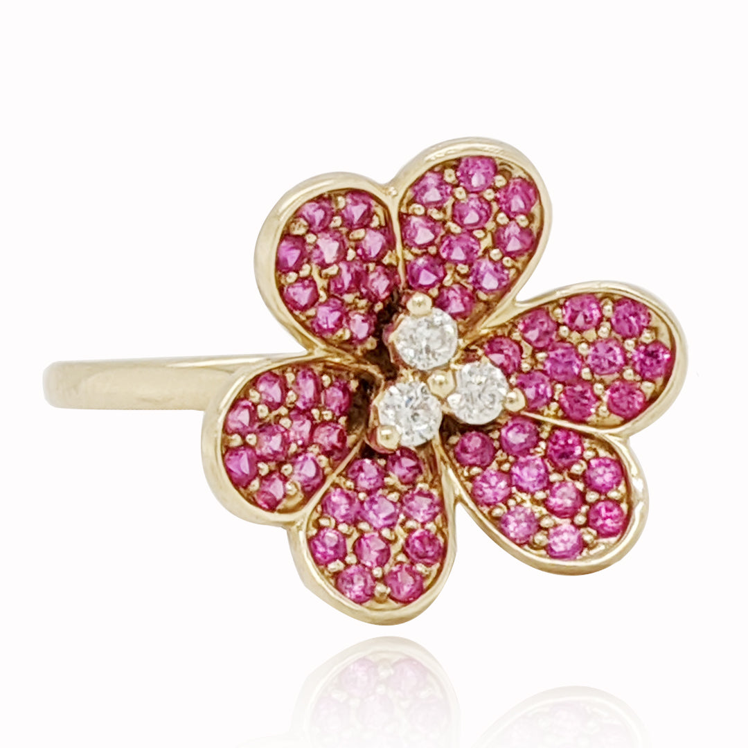 Ruby♡shop Galaxy Gold 7.45 ct 14k Solid Gold Emerald Cut Ruby Halo